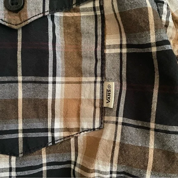 Vans Off The Wall Men’s Large Gold Black Plaid Long Sleeves Button Up Shirt - Picture 7 of 7